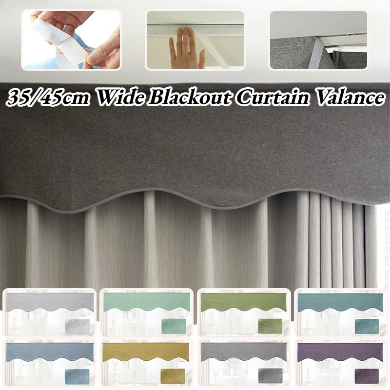 35/45cm Wide Solid Color Blackout Curtain Valance Punch-Free Design with Magic Tape Light Blocking Window Curtain Decor Pelmet