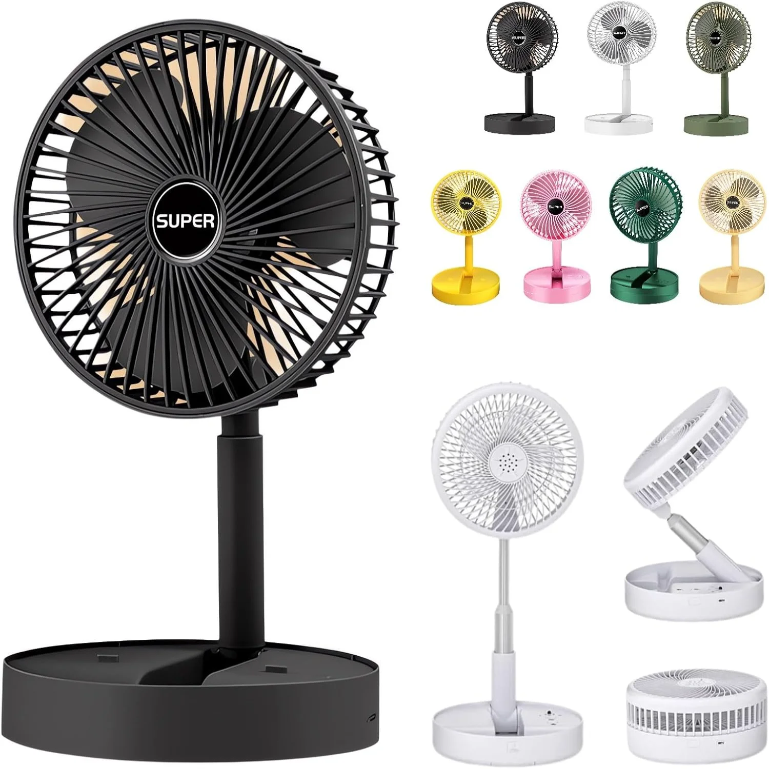 Telescopic Folding Fan - 2000mAh New Portable USB Rechargeable Collapsible Desk Fan for Travel, Silent Stand  Fan Wireless Foldi