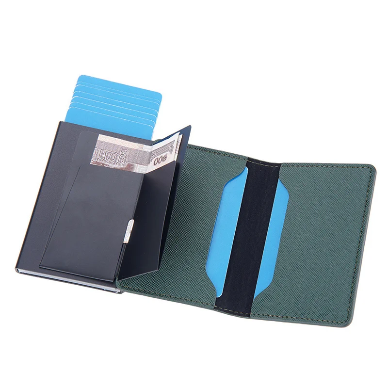 Magnetic Card Holder Fashion Mini ID Card Case For Business Smart Metal Thin Slim Pop Up Minimalist Wallet Automatic