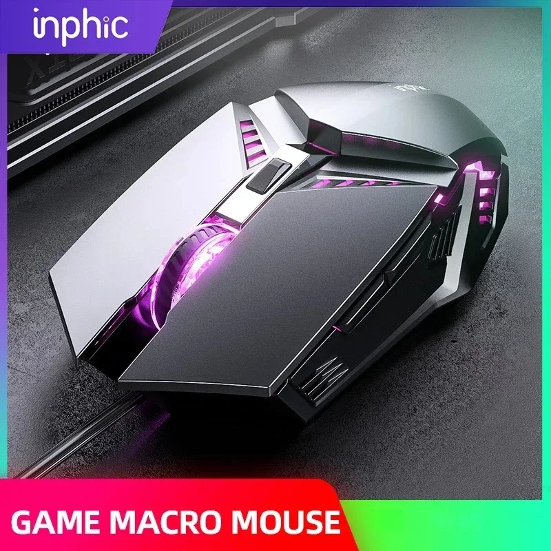 inphic PW2 Gaming Mouse 4000 DPI Adjustable USB Wired Silent Mouse With Colorful Breathing Light For For PC Laptop Games