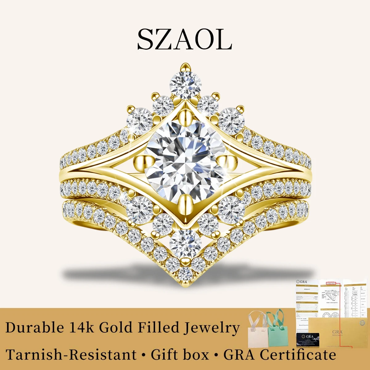 

Luxury 2Pcs 1/20 14K Gold Filled 2ct Moissanite Stackable Bridal Set Ring For Fiancee Wedding Accessories Party Statement Gifts