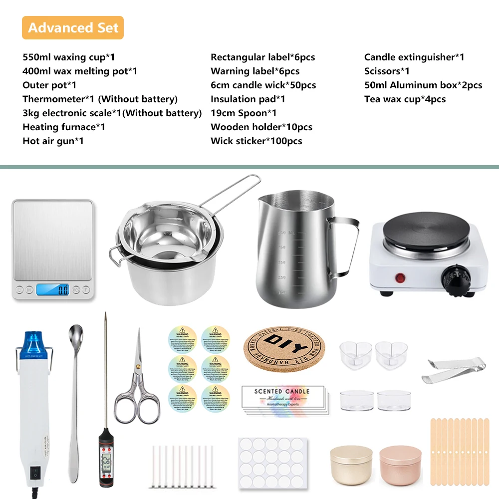 DIY Candle Craft Tools Kit met Wax Smelten Hete Plaat, Kaarsen Maken Benodigdheden Accessoires, Aromatherapie Wax Kaars Maken Kit