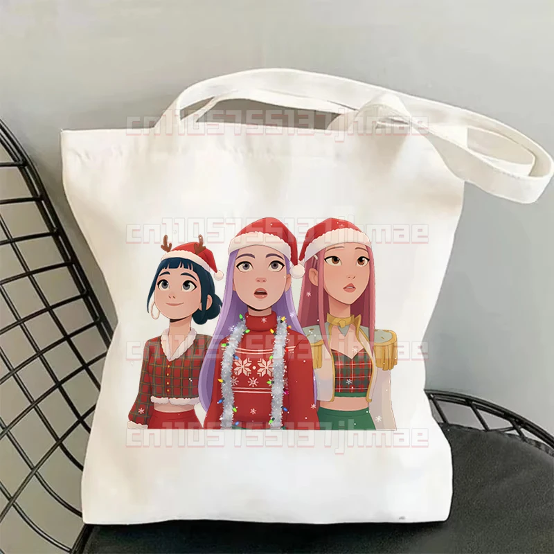 عيد الميلاد طبعة خاصة أكياس Kpop شيطان الصيادين حمل حقيبة قماش حقيبة كتف التنقل اليومي المرأة حقيبة تسوق العصرية للطي #3