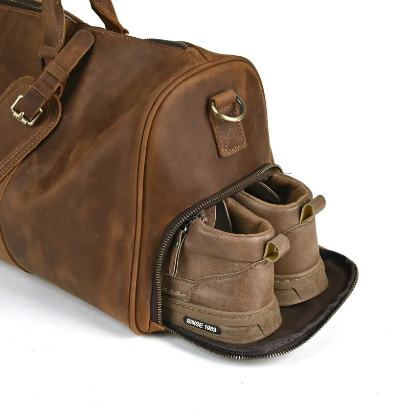 LD-Crazy Horse Leather Men's Bag, Genuine Leather Handheld Travel Bag, Versatile Single Shoulder Crossbody Bag