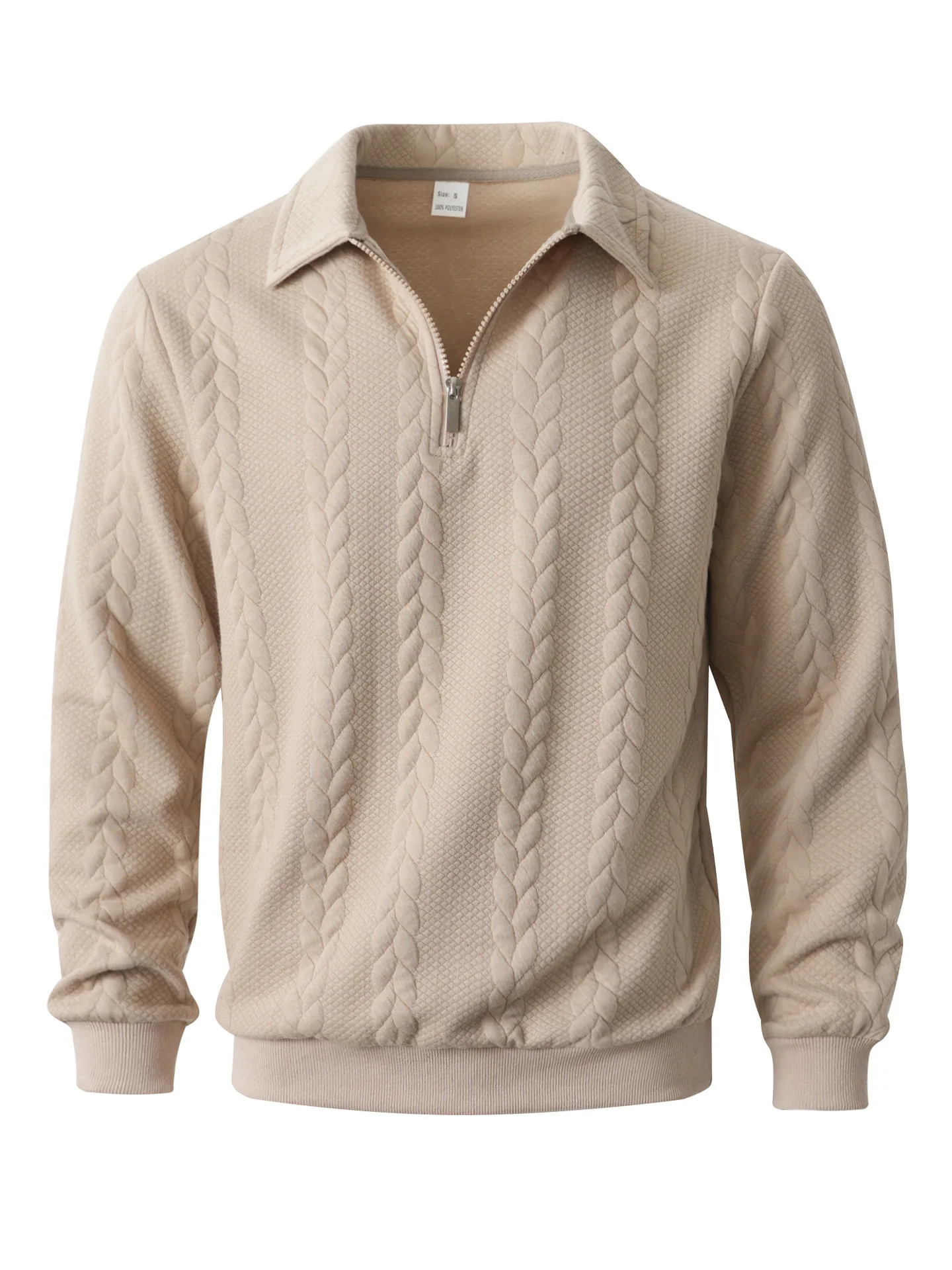 Mens Lapel Half Zip Sweatshirt Long Sleeve Cable Textured Pullover Relaxed Fit Tops For Daily Casual Autumn And Winter Dressing