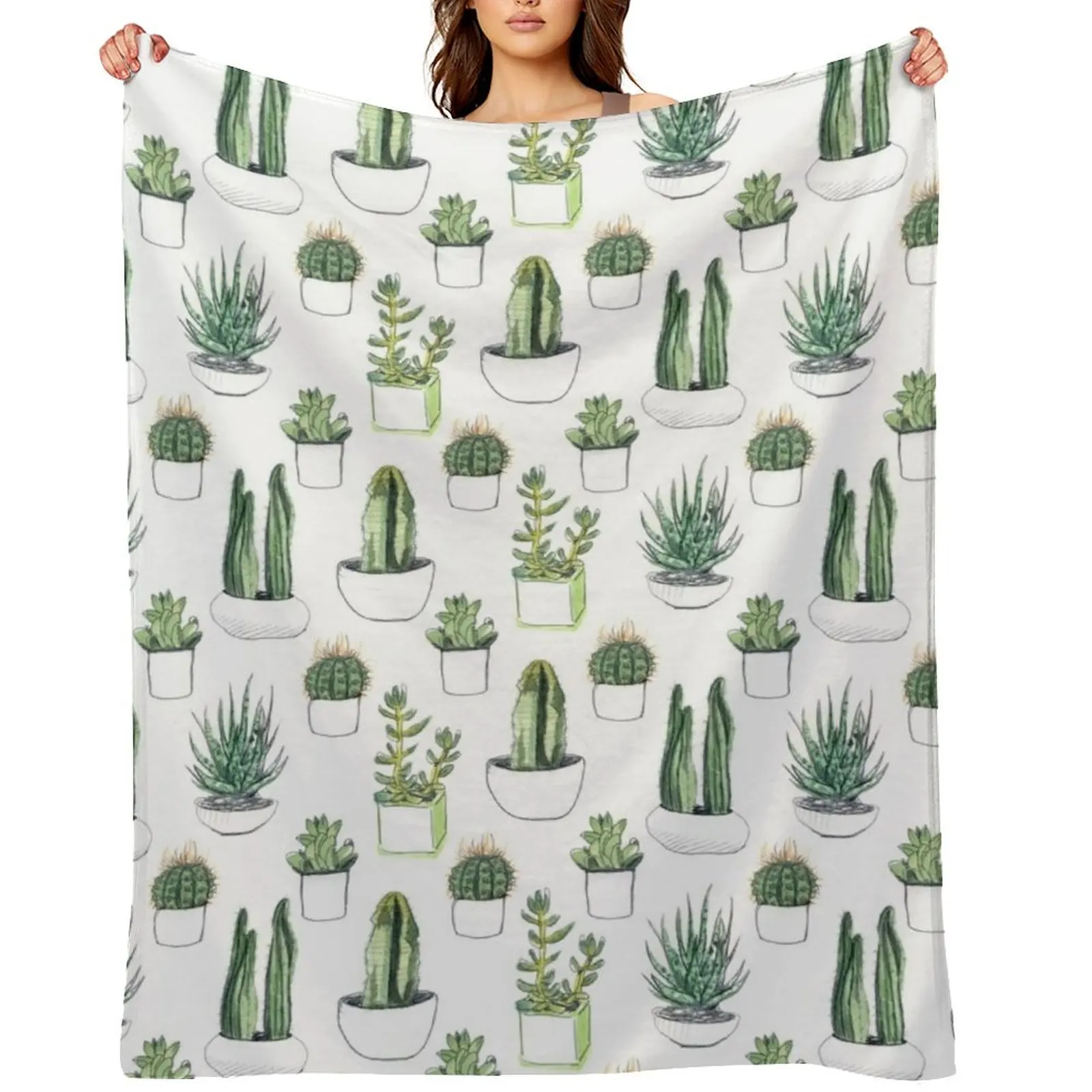 Watercolour cacti & succulents Throw Blanket Plaid Soft Bed linens Luxury Brand Blankets