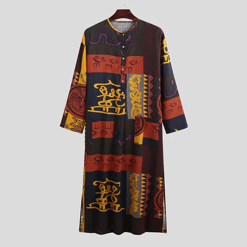 

Мусульманская мода Jubba Thobe, мужской повседневный халат, мусульманская мужская Абая Джамбо с принтом слона Oracle-Bone, оптовая продажа, халат