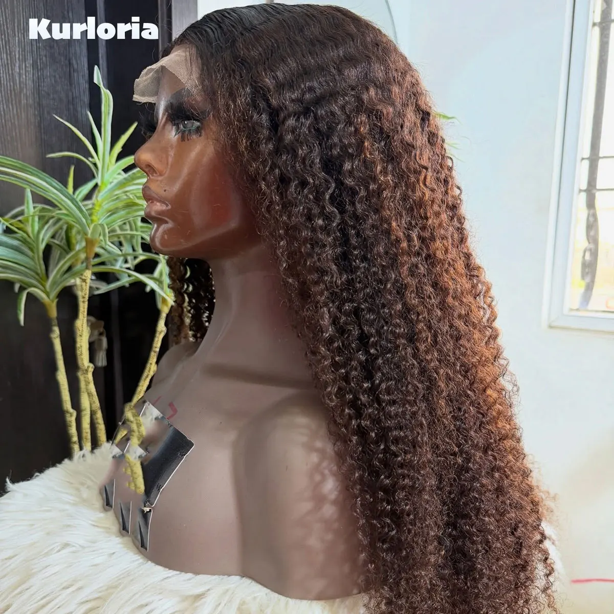 Kinky Curly Lace Front 13x4 HD Lace Highlights Ombre Brown 100% Human Hair Glueless Wear and Go Wig 5by5 HD Lace Closure Wig
