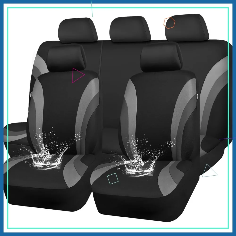 

Waterproof EVA Car Seat Covers Full Set, Black Gray Universal Fit for Sedans, SUVs, Trucks with Airbag Compatibility