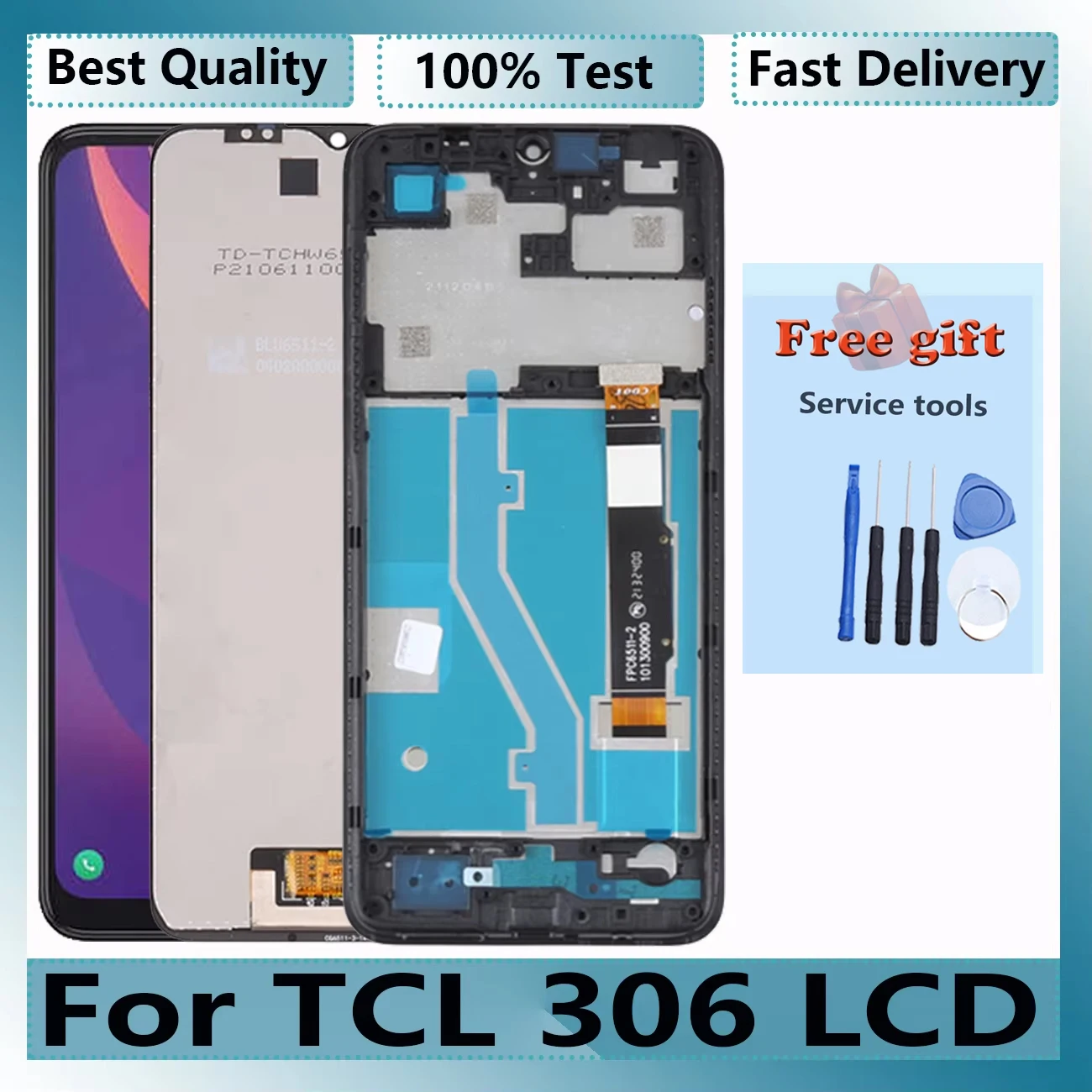 Pantalla Replacement Display Parts Original For TCL 306 Full With Frame X668 6102H  LCD Scree Touch Panel Digitizer Assemblay