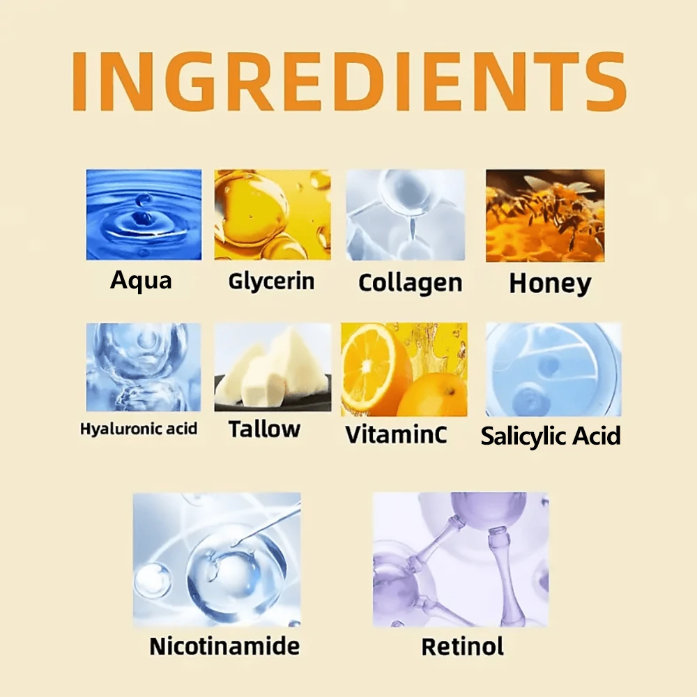 SUYARUN Crema facial con vitamina C de ácido hialurónico y miel: crema hidratante antienvejecimiento iluminadora, crema hidratante de día/noche para la piel.