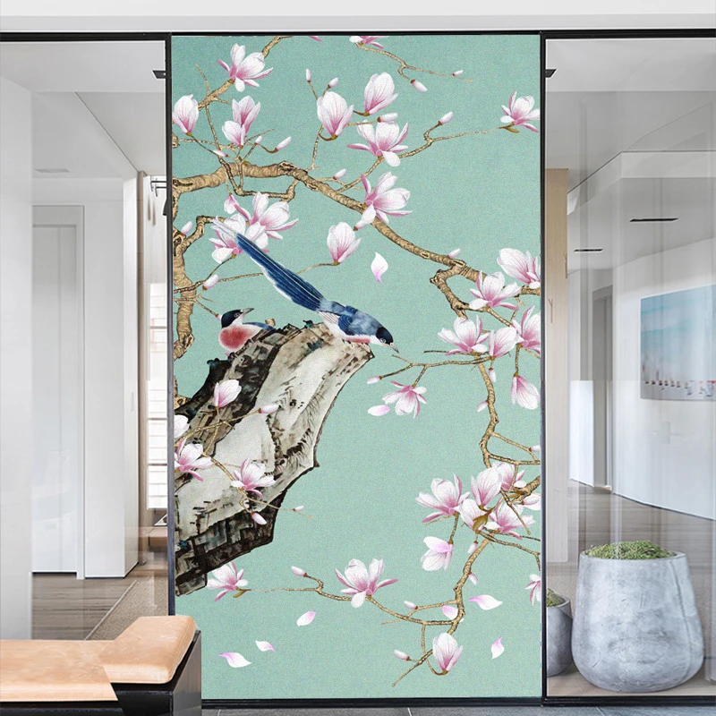 

Window Film Privacy Frosted Glass Sticker Heat Insulation and Sunscreen Birds And Flower Decoration Adhesive sticker for Home