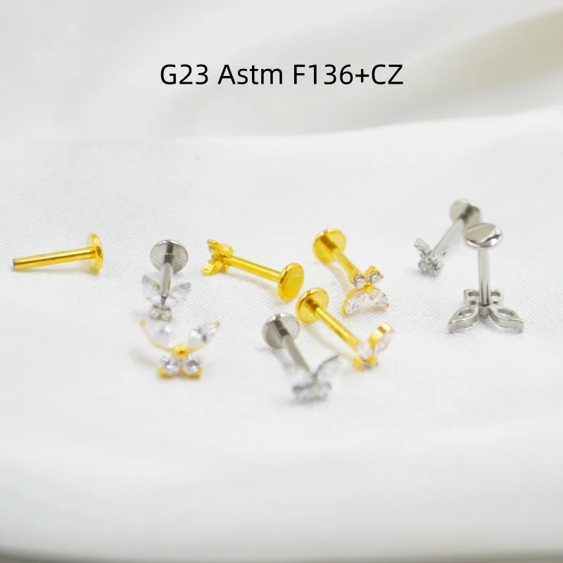 Großhandel 10 Stück G23 Titan ASTM F136 Körperschmuck CZ Lippen-Labret-Stab Ohr-Helix-Tragus-Rook-Stab – Detail 7