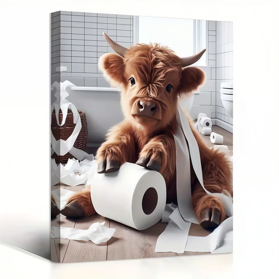 Wooden Framed Highland Cow Canvas Wall Art