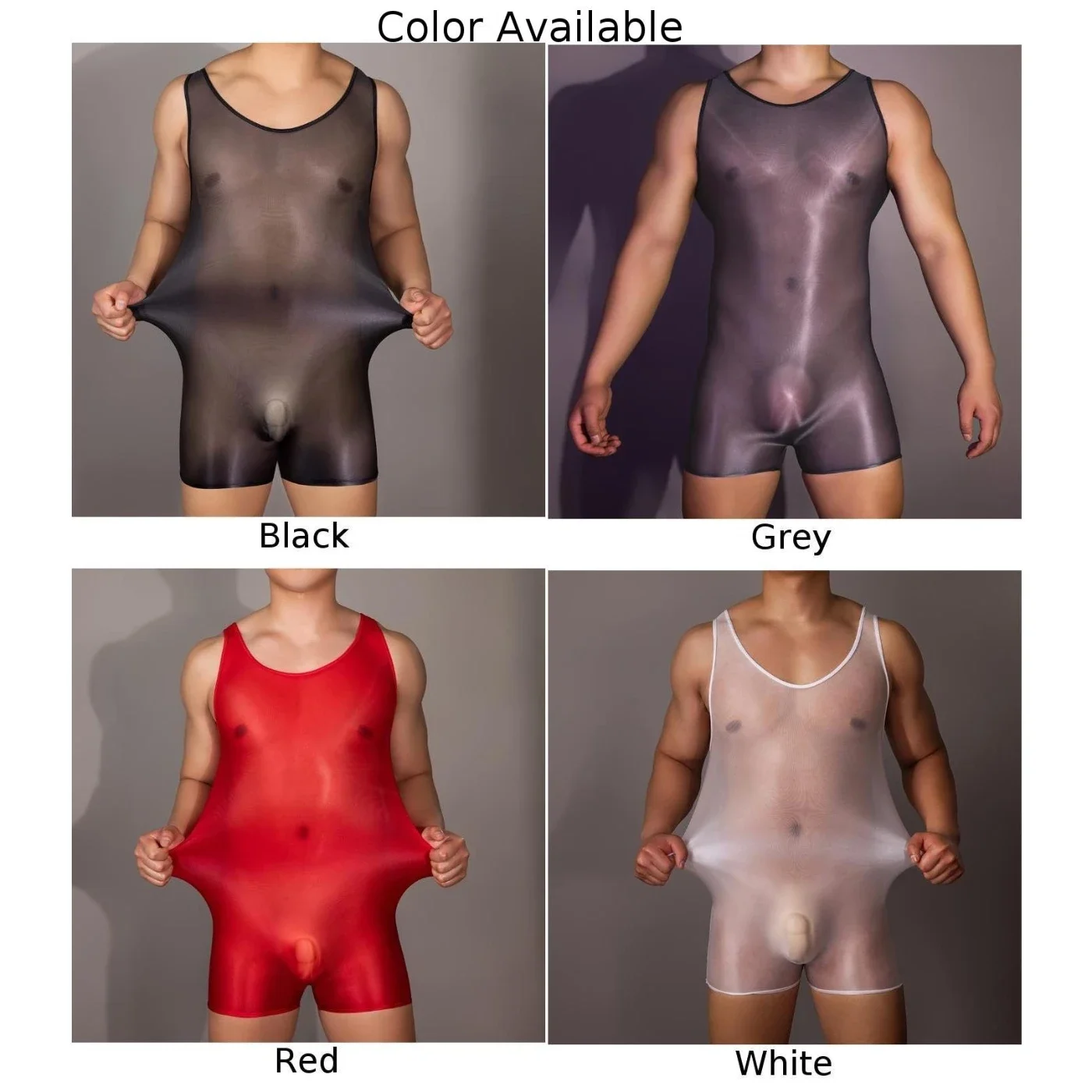 Transparent Mens Glossy Bodysuit Jumpsuit Stretchy Sexy Sleepwear Swimwear Sheer See Through Briefs Underwear Nightwear