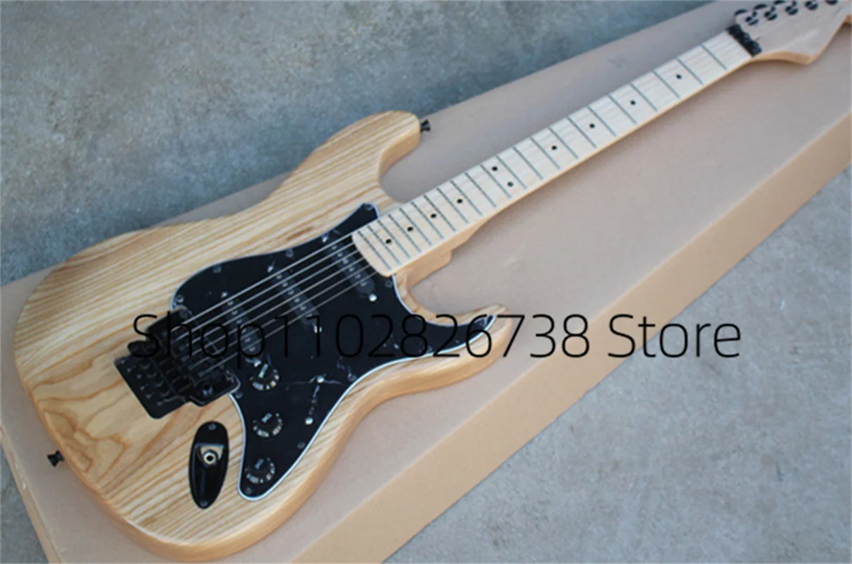 Classic Natural Electric Guitar Stra Guitar ASH Wood Body Tremolo Bridge Maple Neck 22 Frets  Fixed Bridge Factory Custom