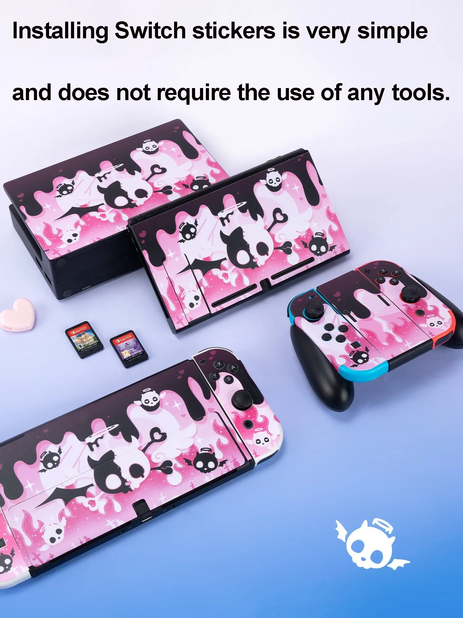 GeekShare Naklejka na Nintendo Switch/OLED Cute Skin Pełny zestaw naklejek ochronnych na konsolę Switch, Joycon, dokującą i uchwytem