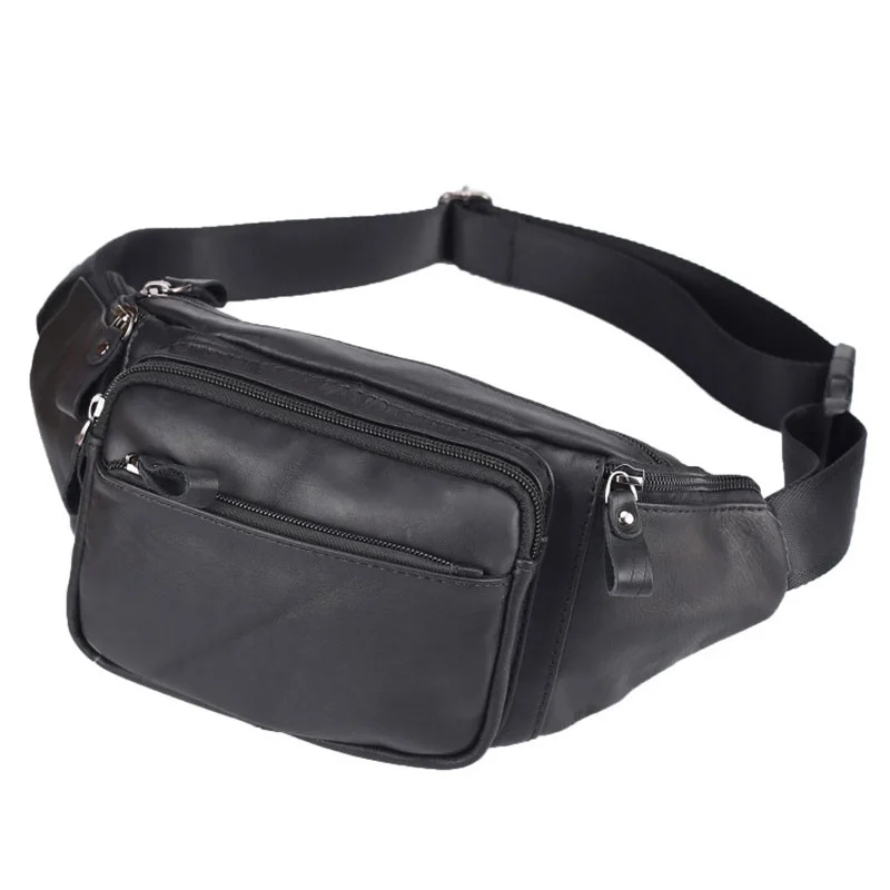 

High Quality Genuine Leather Fanny Pack for Men Belt Waist Bag Fashion Real Chest Male Single Shoulder