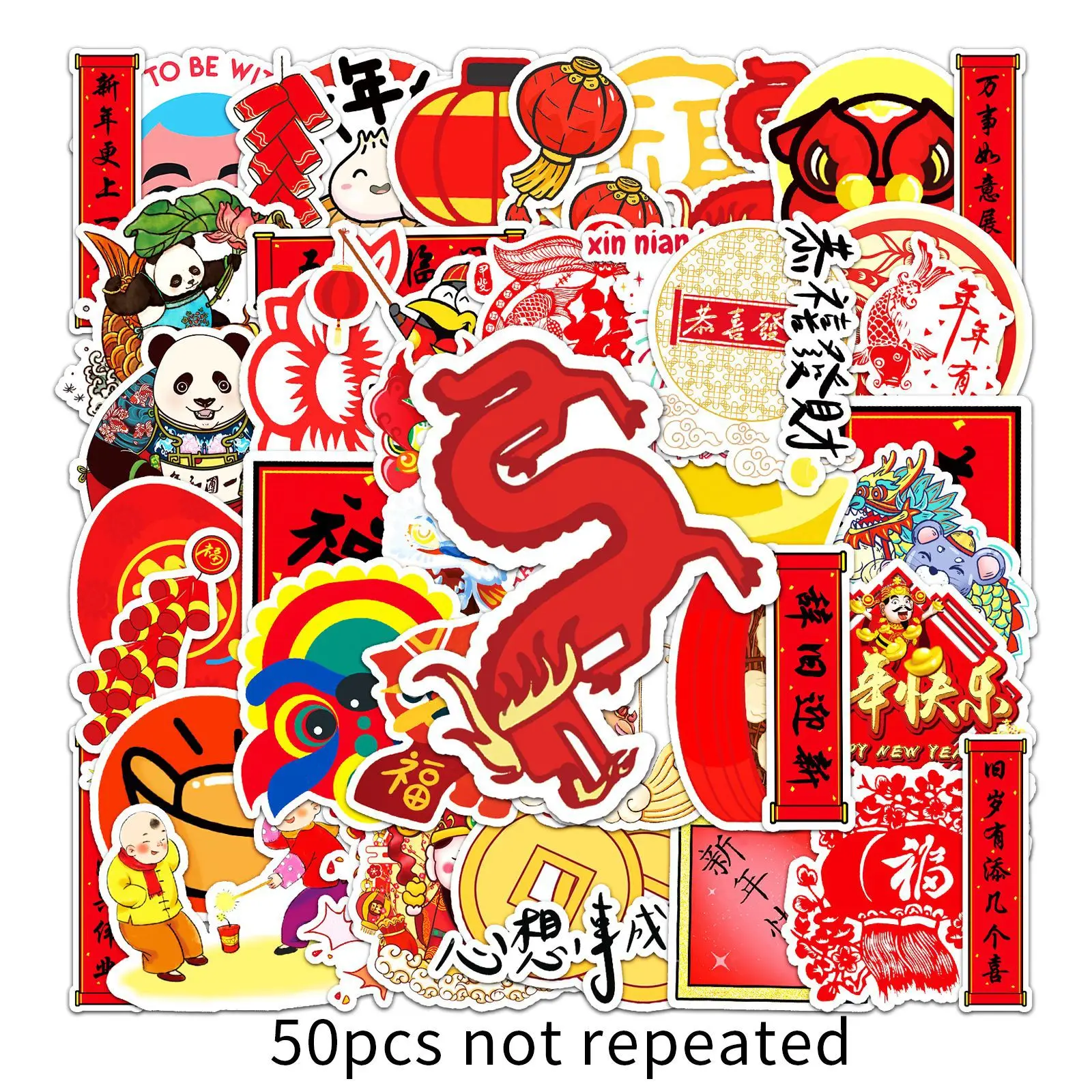 10/30/50pcs New Year Holiday Creative Cartoon Stickers Scooter Scrapbook Phone Laptop Kids Toys Diy Waterproof Decal Stickers