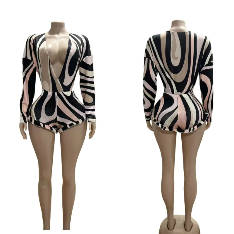 

Сексуальный топ с глубоким v-образным вырезом, шорты, комплект из 2 предметов, женские топы с длинными рукавами и принтом, 2025 г., женская уличная одежда, модная уличная одежда