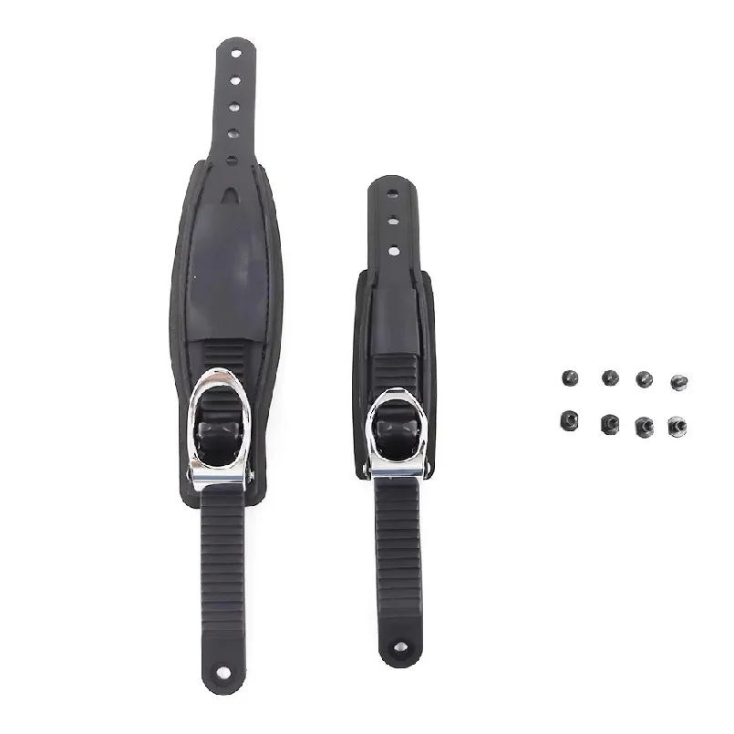Adjustable Ski Strap Binding Attachment for Multiple Occasions With Ratchet Tongue Ladder to Secure Shoelaces