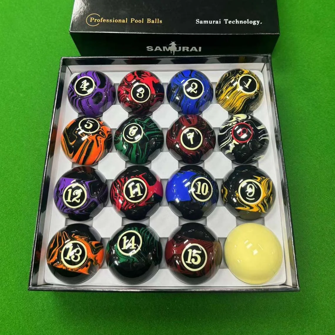 

High Class 8A Black Marble Design 2-1/4" 57.2MM Billiard Pool Ball 16pcs /Set