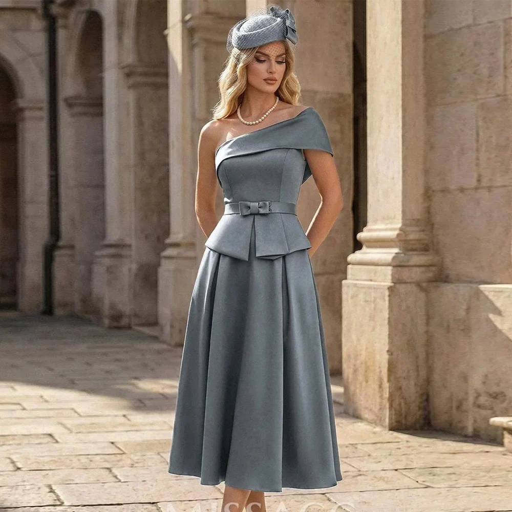 Elegant Mother of The Bride Dress Customzied Sleeveless One Shoulder with Belt A Line Pleated Wedding Guest Gown Evening Dresses