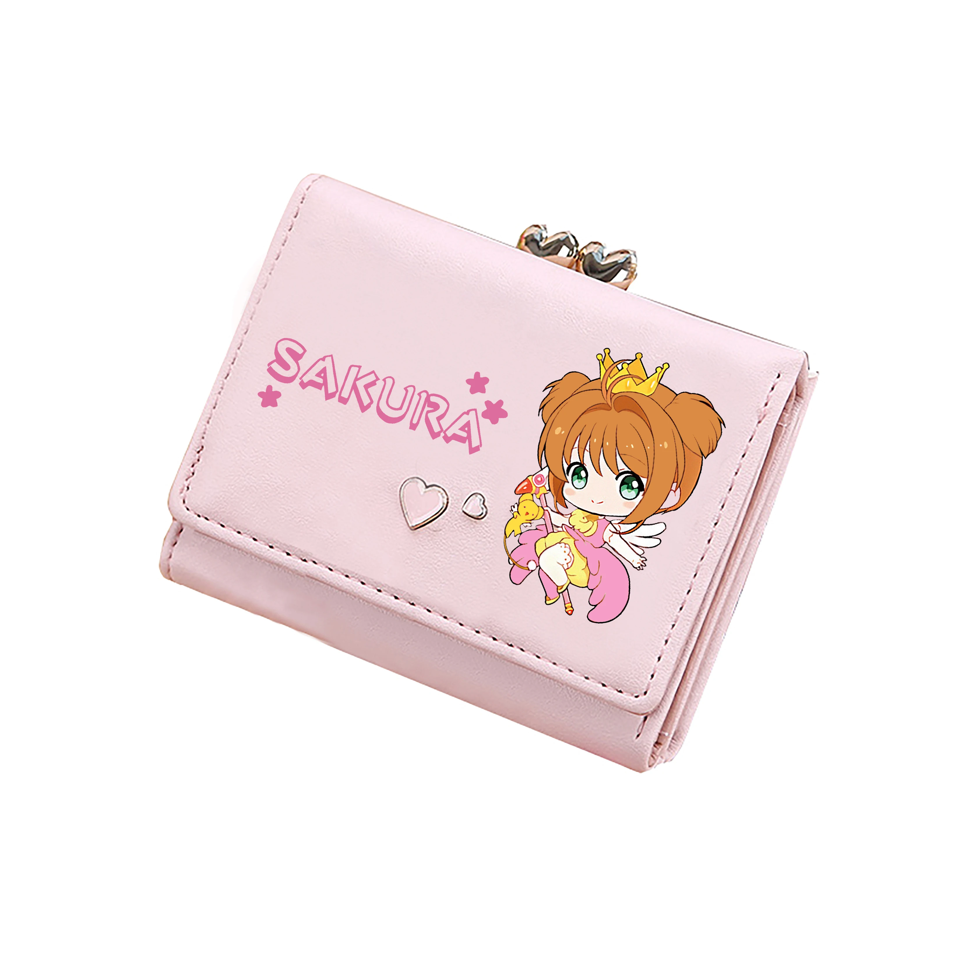 Anime Card Captor SAKURA Kawaii portafogli corti ragazze Pink ID Card titolari Pu Leather Coins borse Cartoon Money Clutch Bags