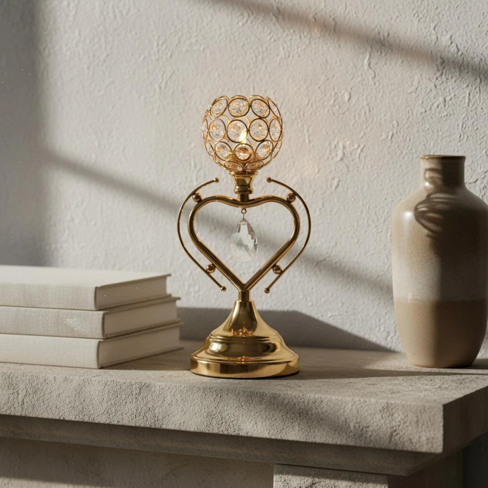 Gold Heart Candle Holder Romantic Design Heart Candle Holder Party Decor Sparkling Finish Stable Base for Hotel view 4
