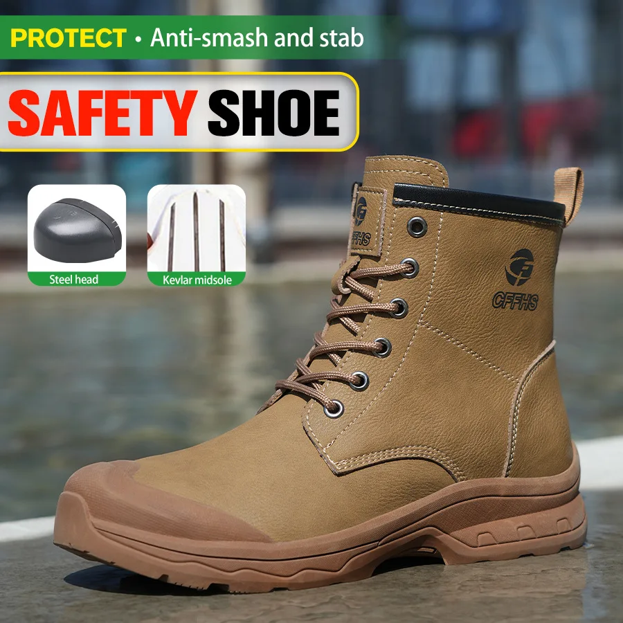High Top Shoes Work Boots Steel Toe Indestructible Shoes Waterproof Safety Boots Puncture-Proof Anti Scalding Men Leather Boots