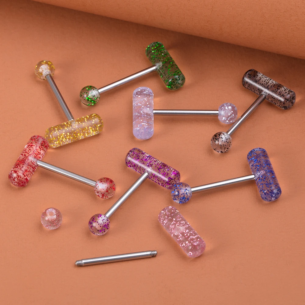 14G Acrylic Capsule Tongue Piercing Barbell Set Punk Luckly Dice Surgical Steel Bar Tongue Ring Stud for Women Men Pierc Jewelry