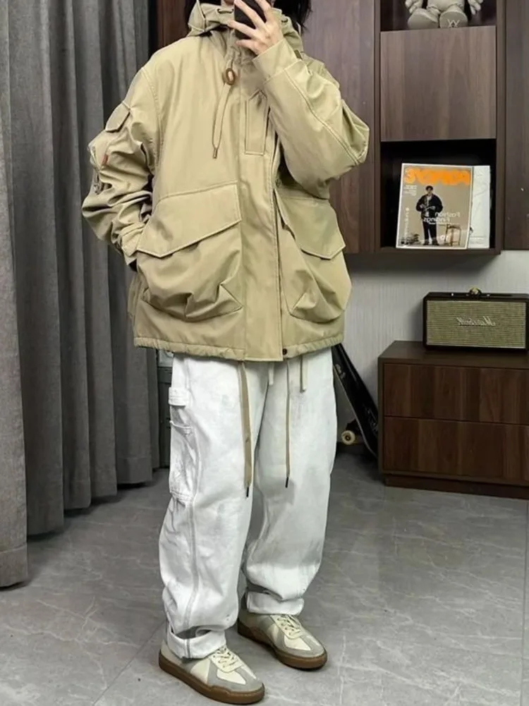 

Outdoor Cargo Hooded Coat Loose Hiking Jackets Men High Quality Clothing Spring Autumn Harajuku Casual Windproof Oversized Tops