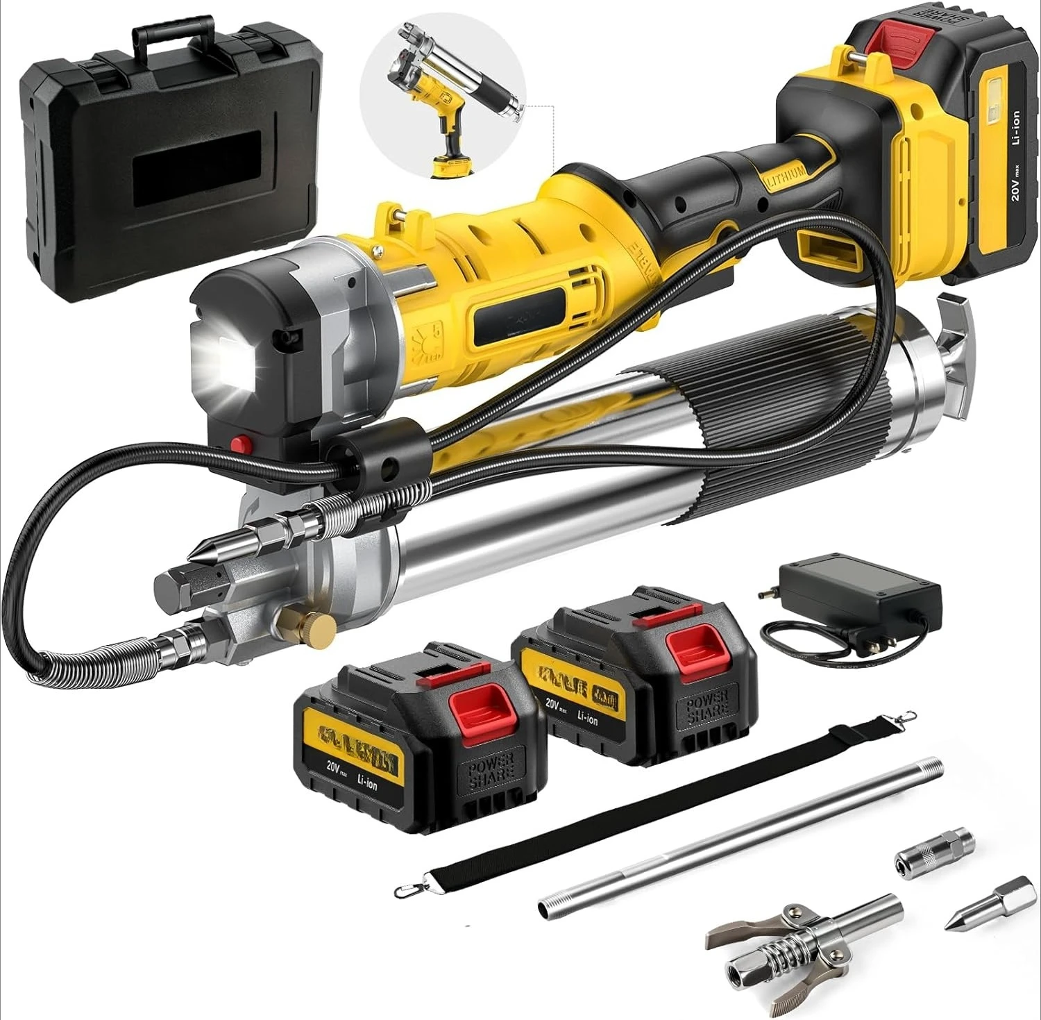 مسدس شحم كهربائي - تصميم 2 في 1 مطور 2025 مع بطاريات 2 × 4000 مللي أمبير في الساعة وشاحن سريع و90 ° مقرنة دوارة، 12000 رطل لكل بوصة مربعة · جديدة #2