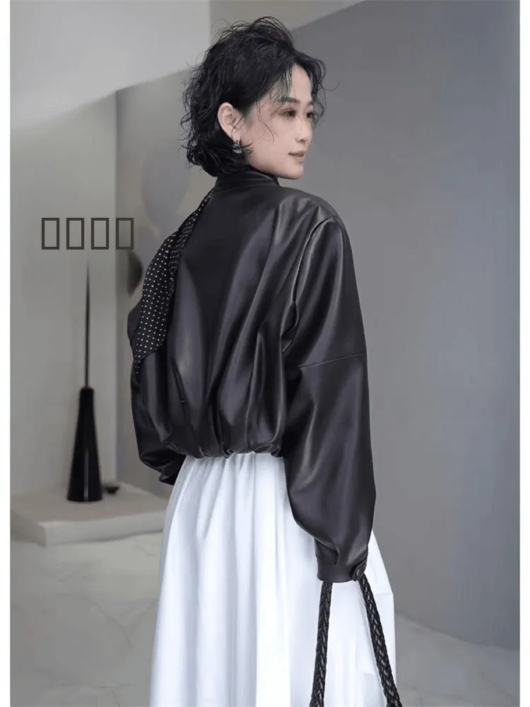 クールシックな女性のレザージャケット韓国 Sle 非対称ボタン春 2026 新しい小さいサイズ Ele Jaet Sli アウター