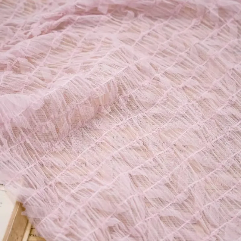 ベージュ刺繍メッシュ生地 DIY ロリータドレスフリルストレッチウェディングレース素材日本韓国スタイル