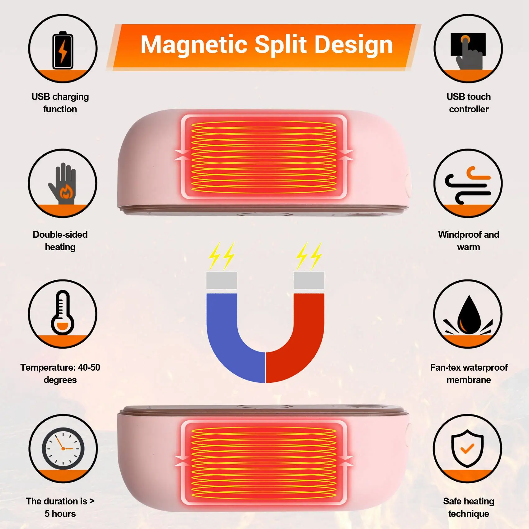 AFOURT-2X Usb Charging 2 In 1 Magnetic Hand Warmer Electric Hand Warmer Rechargeable Mini Hand Warmer Heater