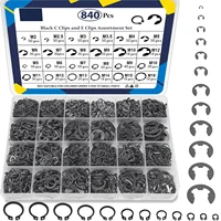 Juego de accesorios de abrazadera C 840 (M5-M16) y juego de accesorios de abrazadera electrónica (2,0 mm-12 mm), anillos de fijación externos, 24 tamaños de kit combinado de anillos a presión, clip de fijación de abrazadera de anillo de acero al carbono negro.