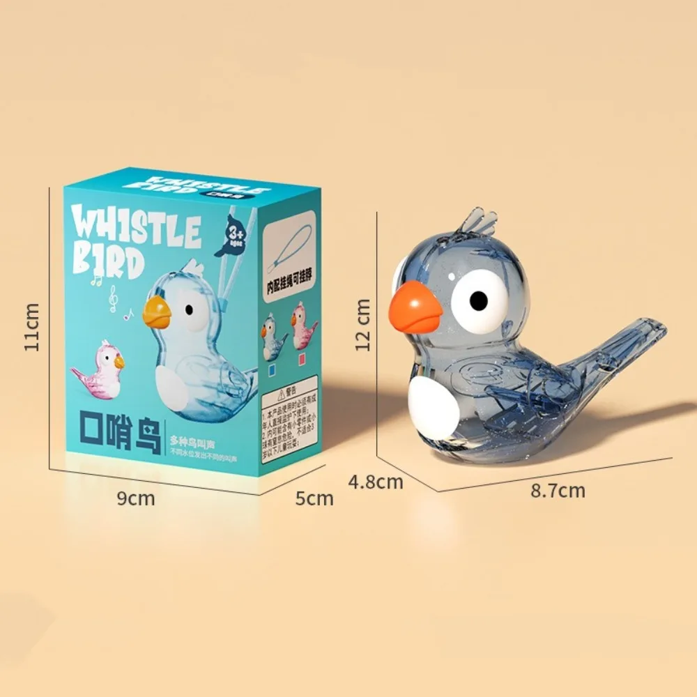 Apito de pássaro aquático dos desenhos animados com cordão transparente assobiando pássaros brinquedo educacional instrumento musical brinquedo
