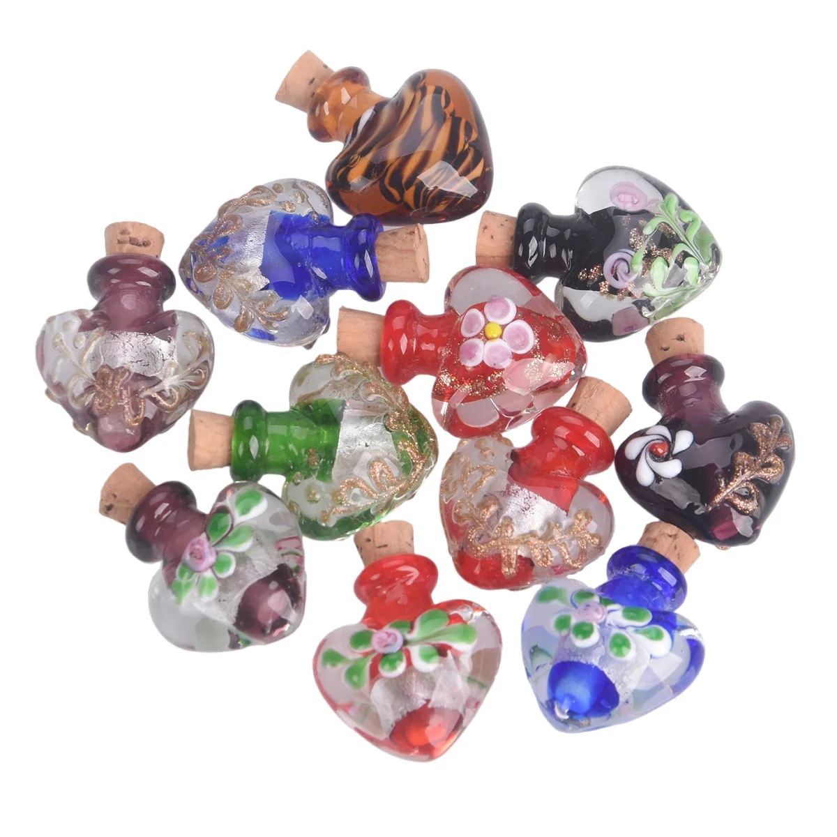 

27x25mm Heart Shape Handmade Lampwork Glass Empty Bottle for DIY Necklace Pendant Essential Oil Diffuser Perfume Bottle