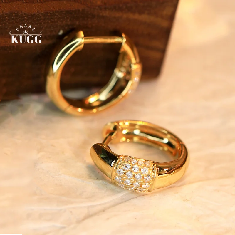 

KUGG серьги из 100% желтого золота 18 карат, модные серьги-кольца в стиле INS с настоящими натуральными бриллиантами для женщин, подарок на день рождения, ювелирные украшения