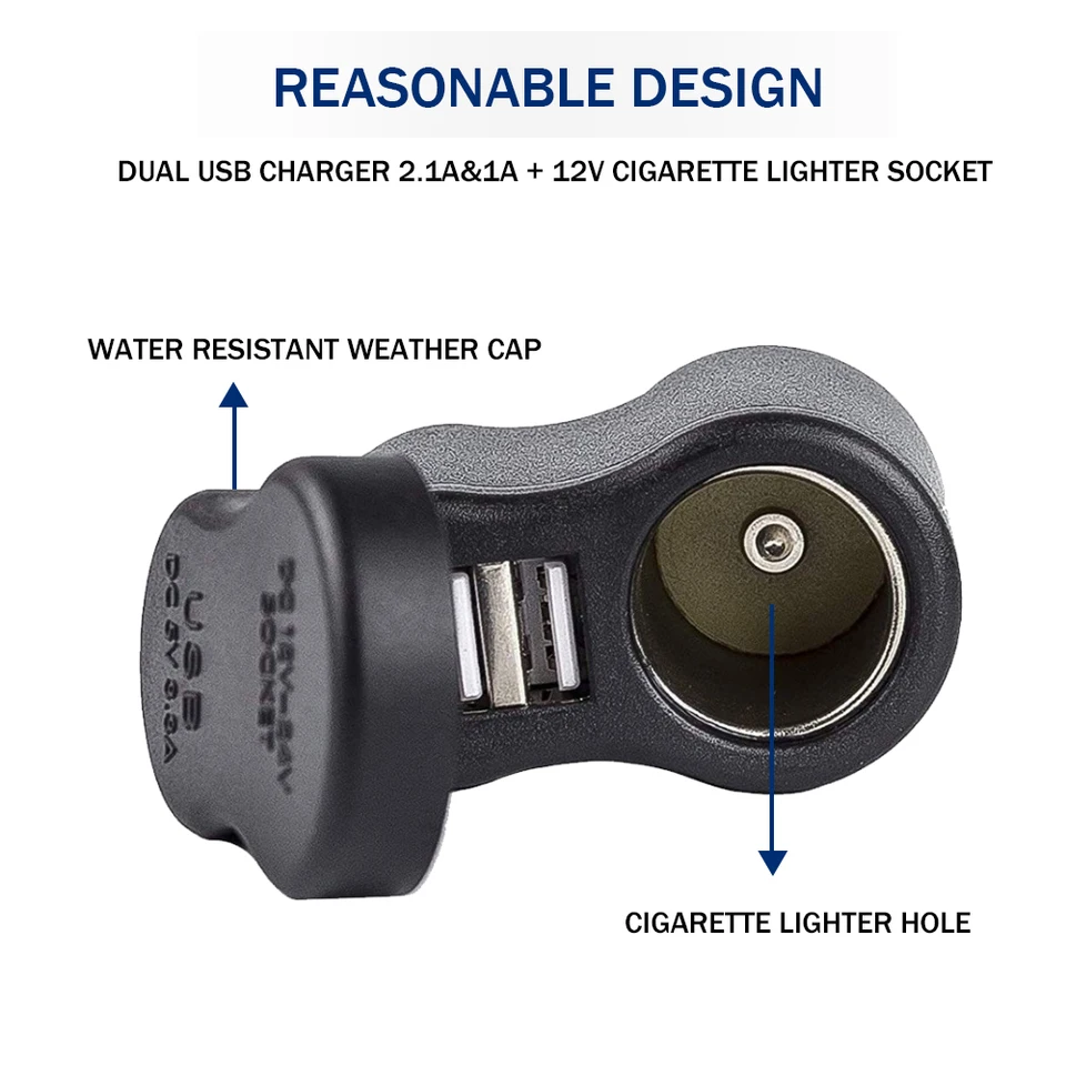 Motorcycle Power Adapter Dual USB Quick Charger Cigarette Lighter  Waterproof For BMW G650GS F800 R/GS R1250GS ADV R1200RT F900XR