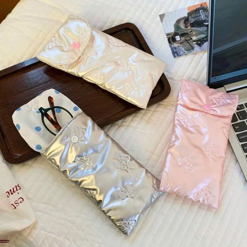 

New Bowknot Glasses Case Women Portable Cotton Padded Anti Crush Sunglasses Storage Bag Travel Cute Eyewear Pouch
