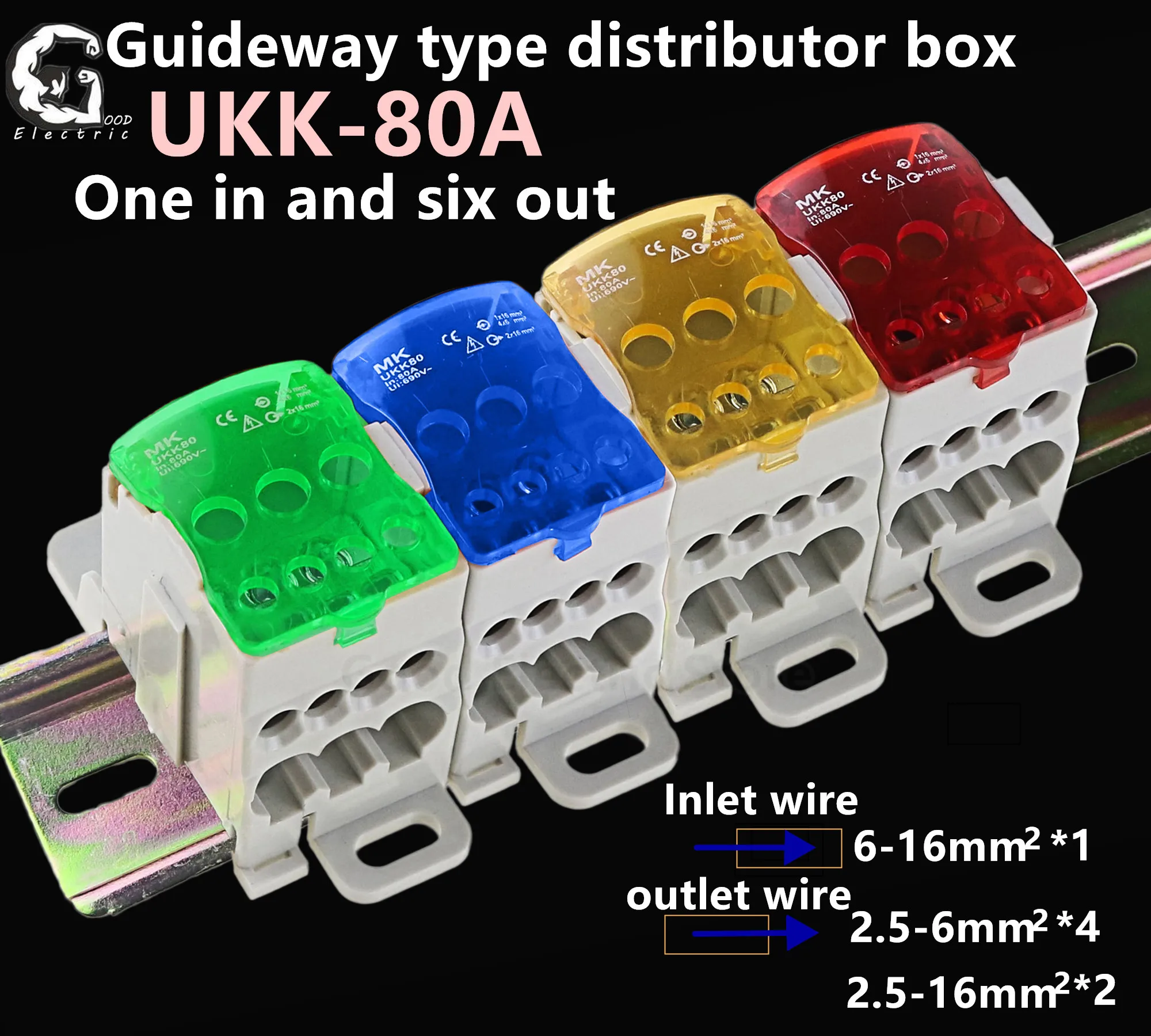 1PCS UKK80A UKK125A UKK160A UKK250A UKK400A UKK500A Connector Terminal Block 1 In Many Out Din Rail Distribution Box ukk-80a