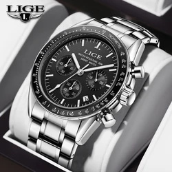LIGE Top Brand Luxury Mens Watch Sport Military Quartz Wristwatches Male Fashion Waterproof chronograph Watches Men Reloj Hombre