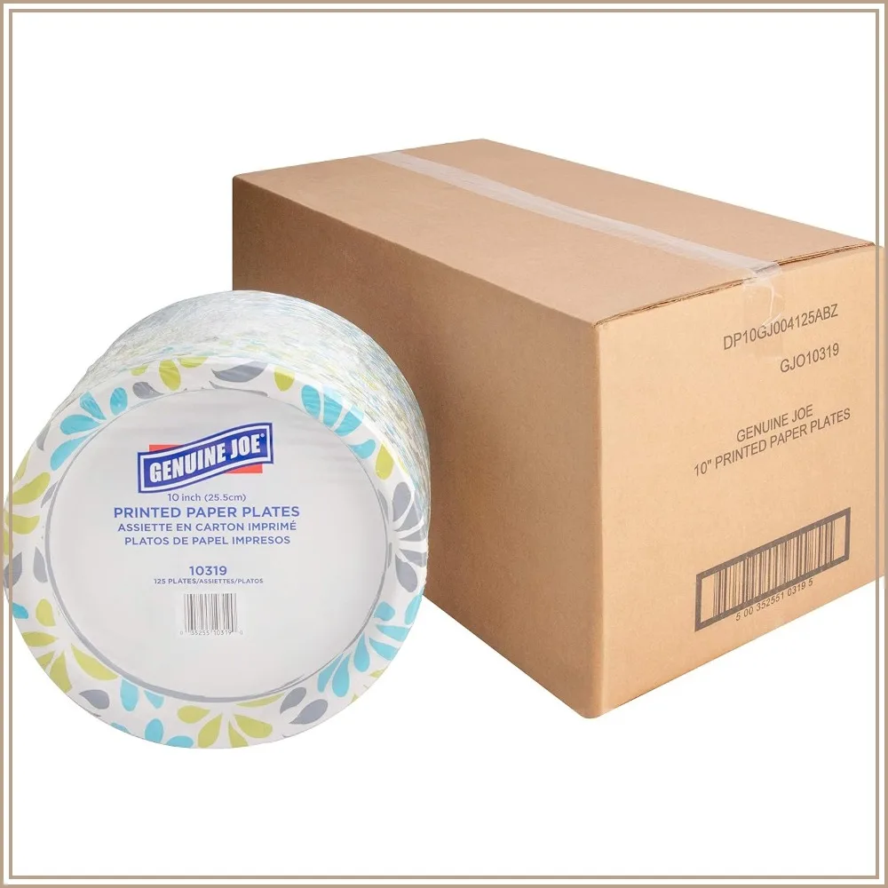 Printed Paper Plates 10 Inch Bulk Pack of 500 Disposable Plates for Parties Events Daily Use