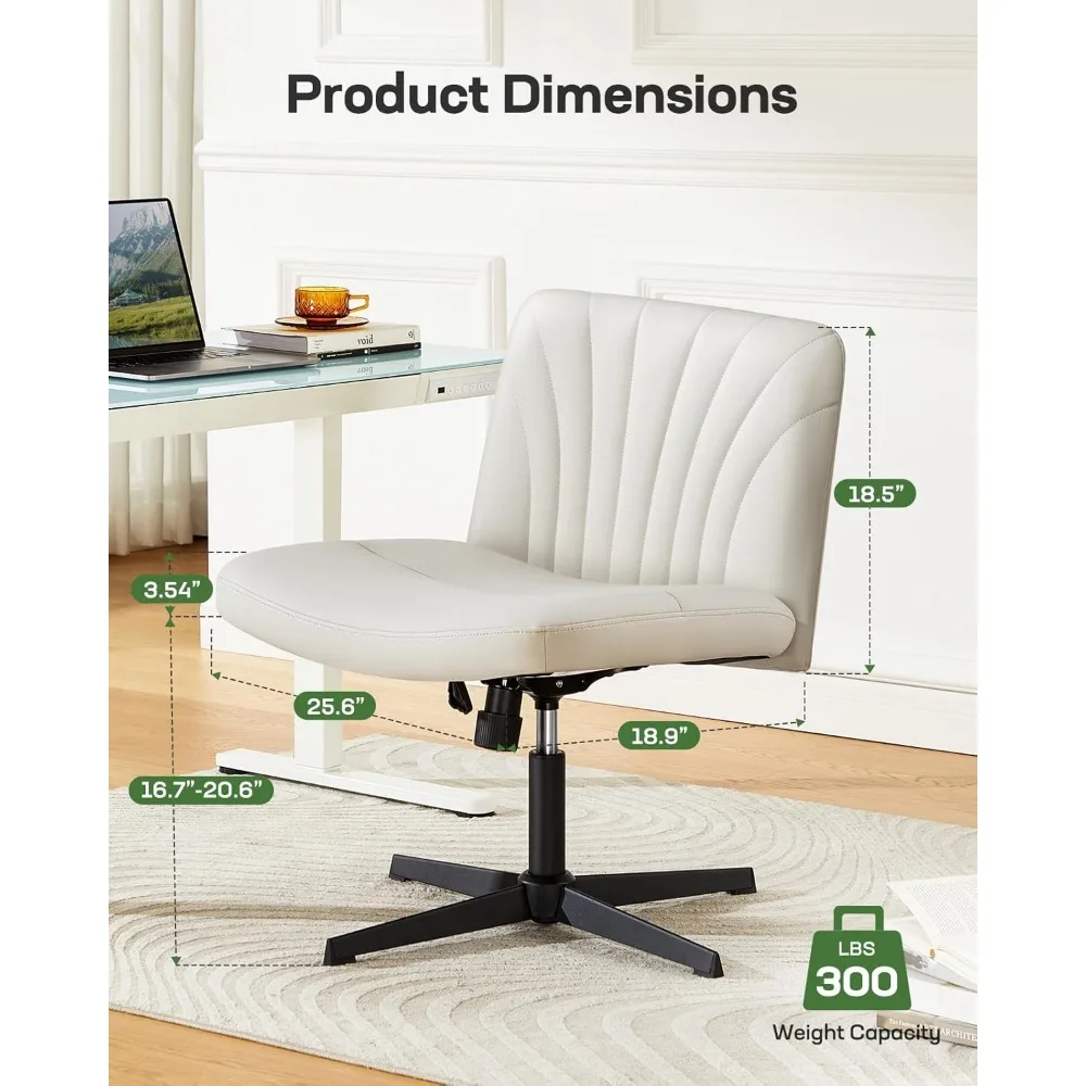 كرسي مكتب Marsail ذو أرجل متقاطعة: كرسي مكتب متقاطع من جلد البولي يوريثان، كرسي مكتب واسع بدون ذراع، ارتفاع دوار قابل للتعديل، كرسي الغرور Cha #2