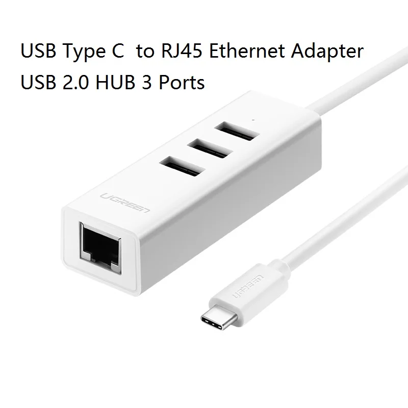 Ugreen USB نوع C إلى محول إيثرنت USB2.0HUB 3 منافذ RJ45 بطاقة الشبكة Lan لخط تحويل ماك بوك USB-C Type-C