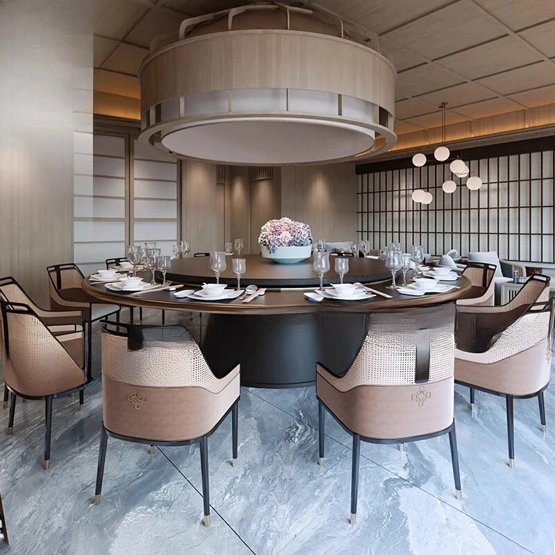 

New Chinese marble hotel dining table and chair combination electric large round table club restaurant private room villa
