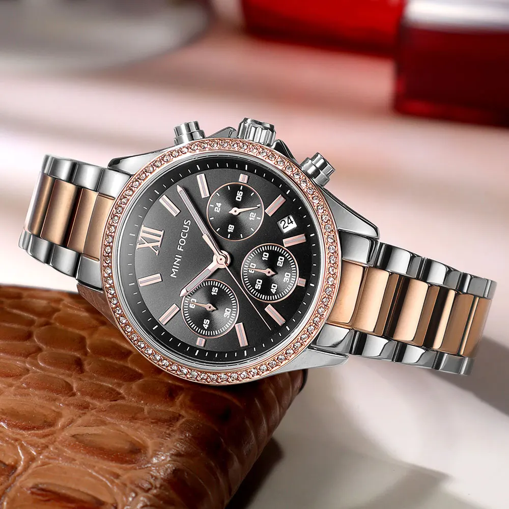 

MINO FOCUS Женские модные многофункциональные кварцевые часы - водонепроницаемые светящиеся часы из нержавеющей стали с датой для женщин