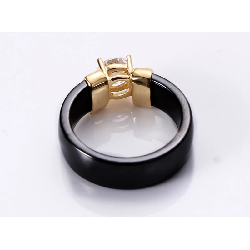 Luxury Brilliant Zircon Black White Ceramic Ring For Women Finger Jewelry Accessories High-quality Wedding Engagement Gifts